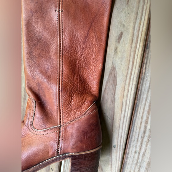 SOLD Frye Sabrina Campus Boots women’s 8 saddle brown tan leather pull on tall - Picture 11 of 13